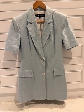 Zara Pale Blue Short Sleeve Tailored Blazer